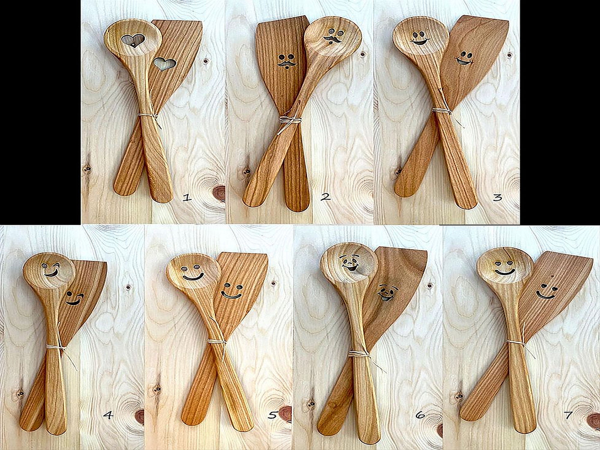 Spoon Spatula set, Lucky pair, Happy Face, Wooden Spoon, Kitchen Utensil, Cherry Wood Spoon, Cooking Spoon, Küchenutensilien, Kochlöffel