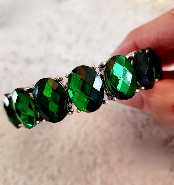 Emerald GREEN RHINESTONE BRACELET--Magnetic State… - image 3