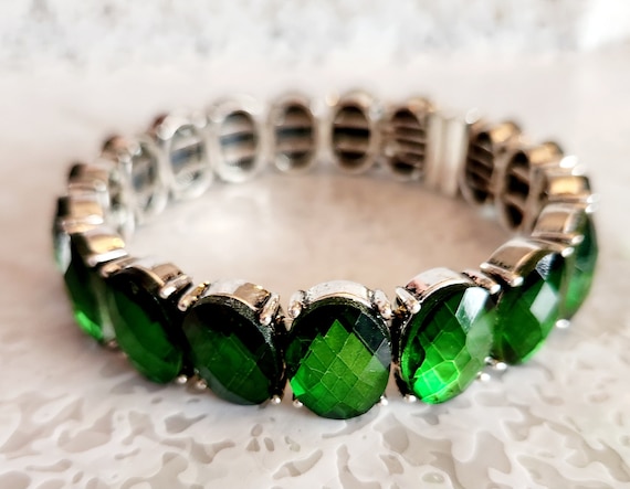 Emerald GREEN RHINESTONE BRACELET--Magnetic State… - image 1