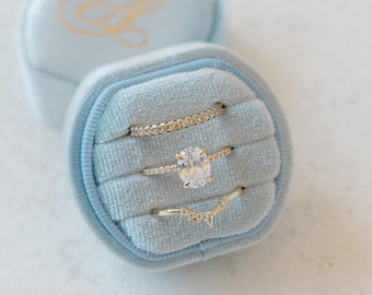 Velvet Ring Box, Triple Slot,  Wedding Ring Box, Engagement Ring Box, Triple Slot, Modern Ring Box, Personalized Ring Box, Custom Ring Box