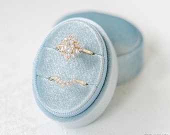 Velvet Ring Box Dusty Blue | Custom Wedding Ring Box, Triple Slot Ring Box, Double Slot, Single Slot, Modern Ring Box, Personalized Ring Box