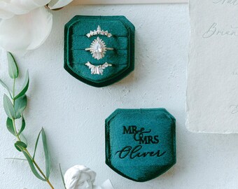 Velvet Ring Box, Triple Slot,  Wedding Ring Box, Engagement Ring Box, Triple Slot, Modern Ring Box, Personalized Ring Box, Custom Ring Box