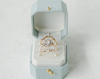 Linen Ring Box, Triple Slot,  Wedding Ring Box, Engagement Ring Box, Triple Slot, Modern Ring Box, Square Ring Box, Octagon Ring Box, Hinge