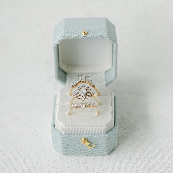 Linen Ring Box, Triple Slot,  Wedding Ring Box, Engagement Ring Box, Triple Slot, Modern Ring Box, Square Ring Box, Octagon Ring Box, Hinge