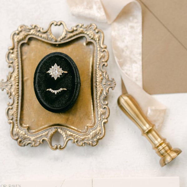 Oval Velvet Ring Box | Custom Wedding Ring Box | Engagement Ring Box | Double Slot | Single Slot | Modern Ring Box | Custom Ring Box | Black