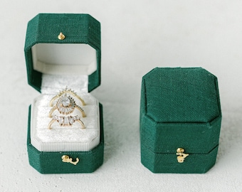 Linen Ring Box, Triple Slot, Wedding Ring Box, Engagement Ring Box, Triple Slot, Modern Ring Box, Square Ring Box, Octagon Ring Box, Hinge