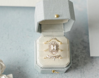 Triple Slot Octagon Velvet Ring Box | Custom Wedding Ring Box | Engagement Ring Box | Triple Slot | Modern Ring Box | Custom Ring Box