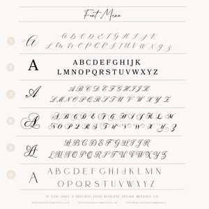 May include: A graphic showing six different font styles for the alphabet. Each font style is labeled with a number from 1 to 6. The text "Font Menu" is at the top of the graphic.