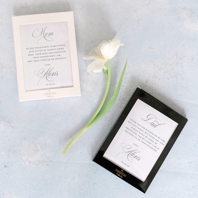 Cadeau mouchoir de mariage pour les parents, cadeau de mariage pour la mère de la mariée, cadeau de mariage pour le père de la mariée, cadeau personnalisé de sa fille image 6