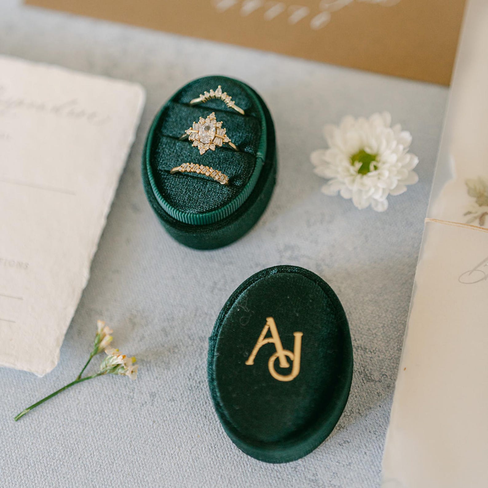 Custom Velvet Ring Box White | Custom Wedding Ring Box, Triple Slot Ring Box, Double Slot, Single Slot, Modern Ring Box, Personalized 1 Slot