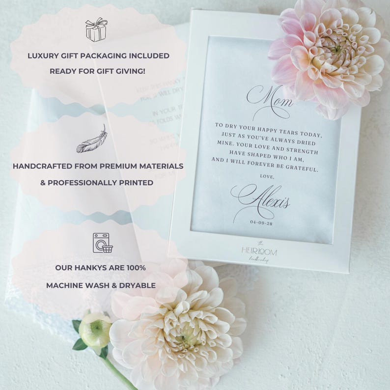 Cadeau mouchoir de mariage pour les parents, cadeau de mariage pour la mère de la mariée, cadeau de mariage pour le père de la mariée, cadeau personnalisé de sa fille image 5