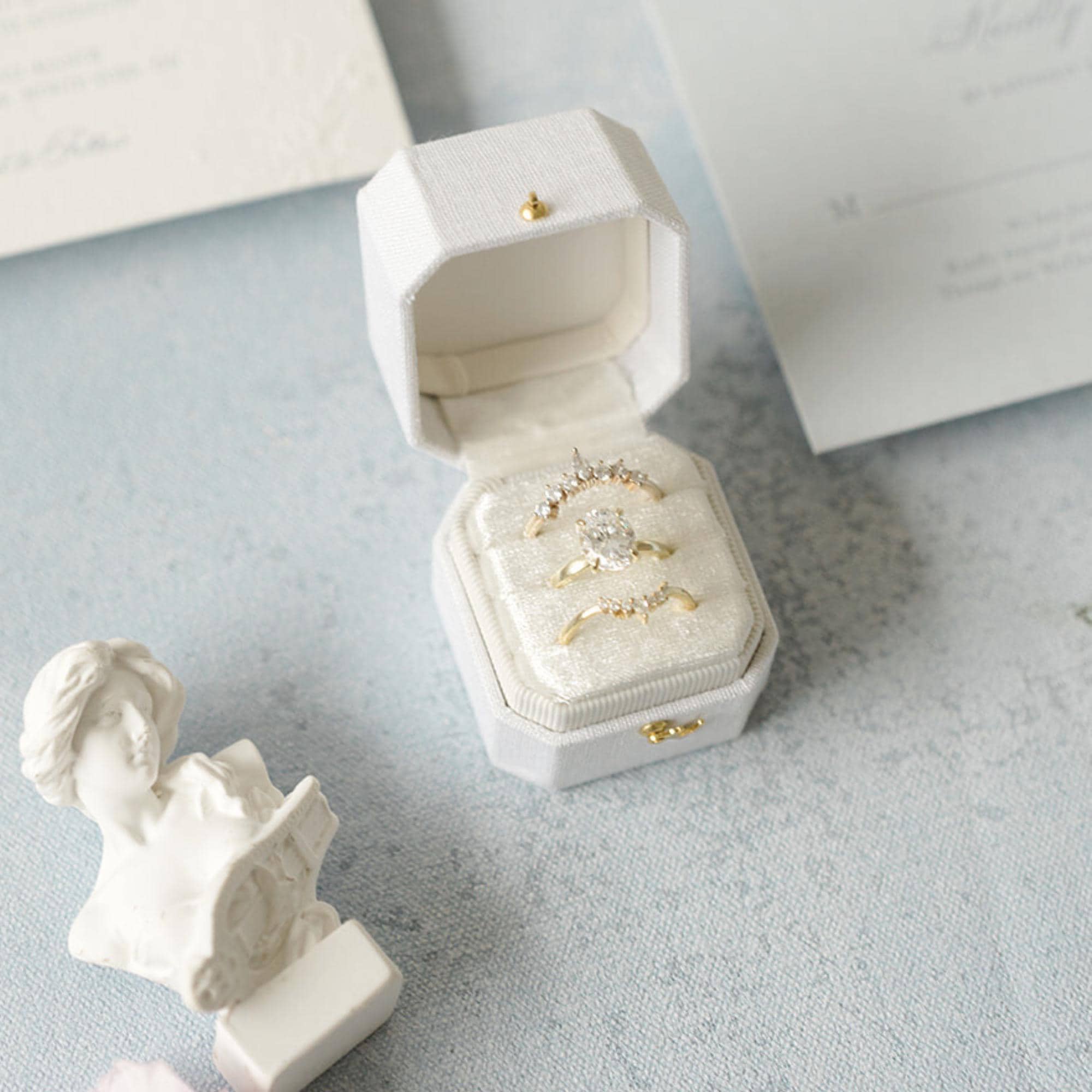 Triple Slot Linen Ring Box, Wedding Ring Box, Engagement Ring Box, Triple Slot, Modern Ring Box, Square Ring Box, Octagon Ring Box, Hinge