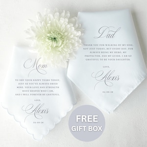 Cadeau mouchoir de mariage pour les parents, cadeau de mariage pour la mère de la mariée, cadeau de mariage pour le père de la mariée, cadeau personnalisé de sa fille image 1