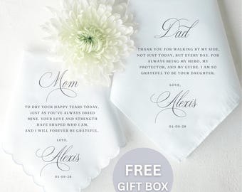 Wedding Handkerchief Gift for Parents, Mother of the Bride Wedding Gift, Father of the Bride Wedding Gift, Personalized Gift from Daughter