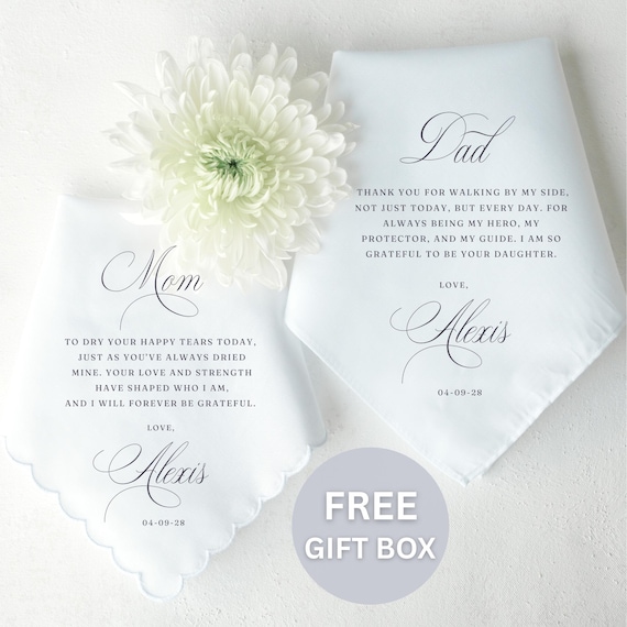 Wedding Handkerchief Gift for Parents, Mother of the Bride Wedding Gift, Father of the Bride Wedding Gift, Personalized Gift from Daughter