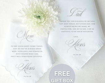 Wedding Handkerchief, Gift for Parents, Mother of the Bride Wedding Gift, Father of the Bride Wedding Gift, Personalized Gift from Daughter