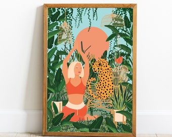 Affiche - Jungle & Yoga - Illustration - Décoration bohème - Format A3