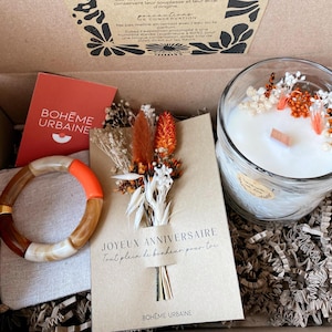 Box d'anniversaire  - Bougie naturelle & bracelet résine orange ou rose - Cire de soja - Coffret cadeau, cadeau anniversaire