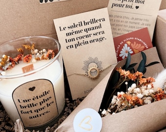 Box de deuil "Une étoile brille plus fort que les autres" - Bougie naturelle & bijou - Cire de soja - Fleurs séchées - Coffret cadeau deuil