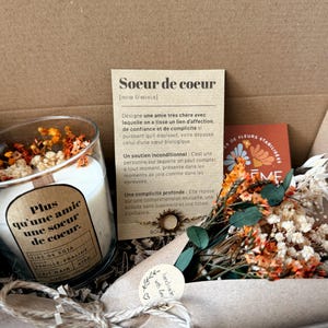 Coffret SOEUR de COEUR Cadeau Bougie et Bijou - Box Amour & Amitié Fleurs Séchées - Idée Cadeau Femme Anniversaire, Soeur, Témoin Mariage