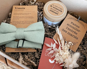 Box spéciale - Témoin de mariage - Noeud papillon & boutonnière - Fleurs séchées - Cadeau, témoin