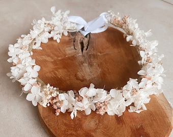 Couronne de mariée Maïa - Fleurs stabilisées hortensias - Couronne mariage, couronne cérémonies