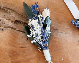 Boutonnière de marié - Bouquets fleurs stabilisées - Olivier & lavande - Marié et témoins de mariage - Boutonnière champêtre