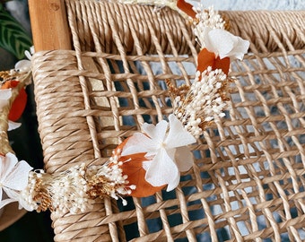 Couronne Ambre - Fleurs séchées bohème - Blanche, jaune moutarde & terracotta - Couronne mariage, couronne cérémonies