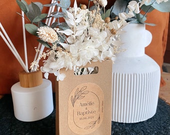 Stabilized bouquet in Craft pouch - Tableware - Personalized label - Table decoration, wedding table, baptism table