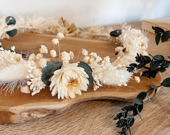 Couronne de fleurs séchées bohème - Camaïeu de blanc - Couronne mariage, couronne cérémonies