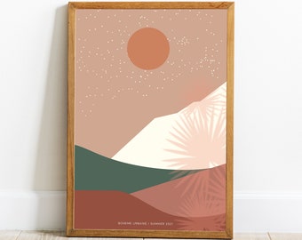 Affiche - Dunes & lune -Nature - Minimalist - Décoration bohème - Format A3, A2