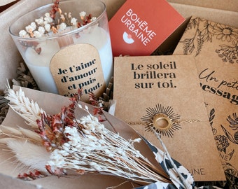 "I love you with all my heart and that's all" Gift Box - Natural Candle & Jewelry - Soy Wax - Dried Flowers - Gift Set, Birthday