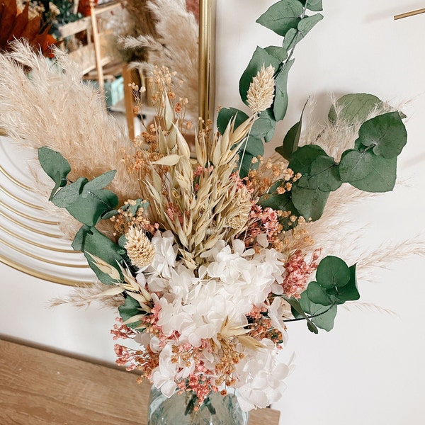 Bouquet de fleurs stabilisées Léonie - Rose, beige & vert- Bouquet de mariée, décoration intérieure