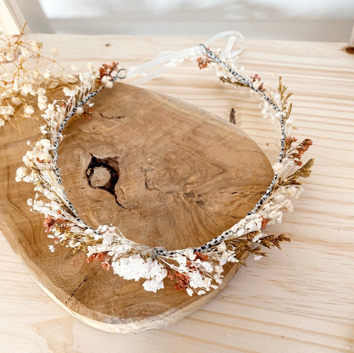 Couronne de Fleurs Séchées Bohème - Gypsophile & Statice Roses Couronne Mariage, Couronne Cérémonies