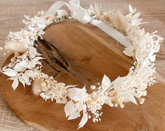 Couronne de mariée - Fleurs séchées beige - Couronne mariage, couronne cérémonies