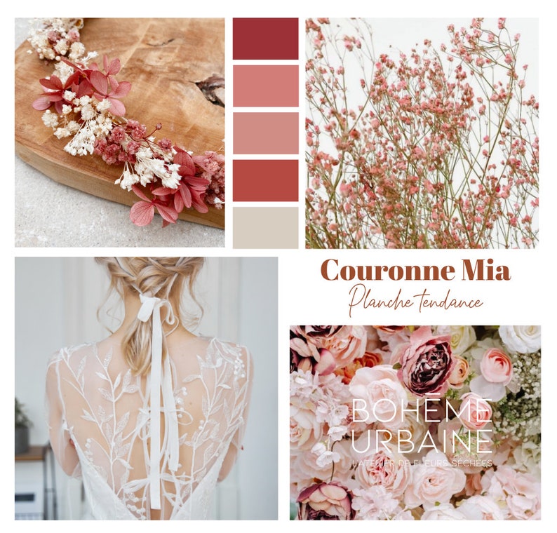 Couronne de mariée Mia fleurs stabilisées vieux rose