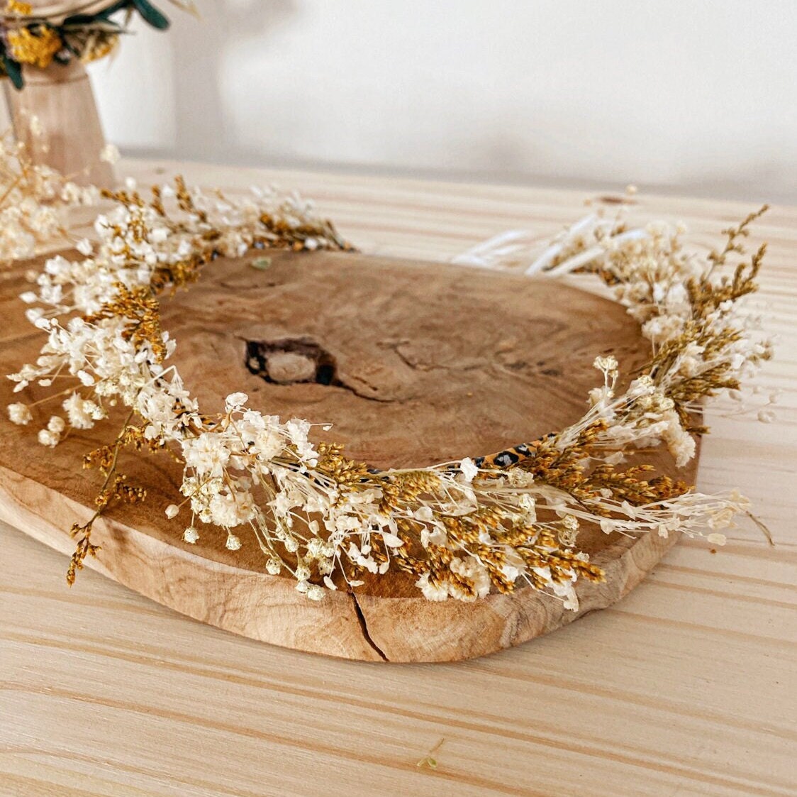 Couronne de Fleurs Séchées Bohème - Gypsophile & Saladelle Couronne Mariage, Couronne Cérémonies