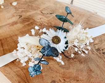 Bracelet de mariage fleur séchées & eucalyptus - Corsage de poignet - Témoin de mariage