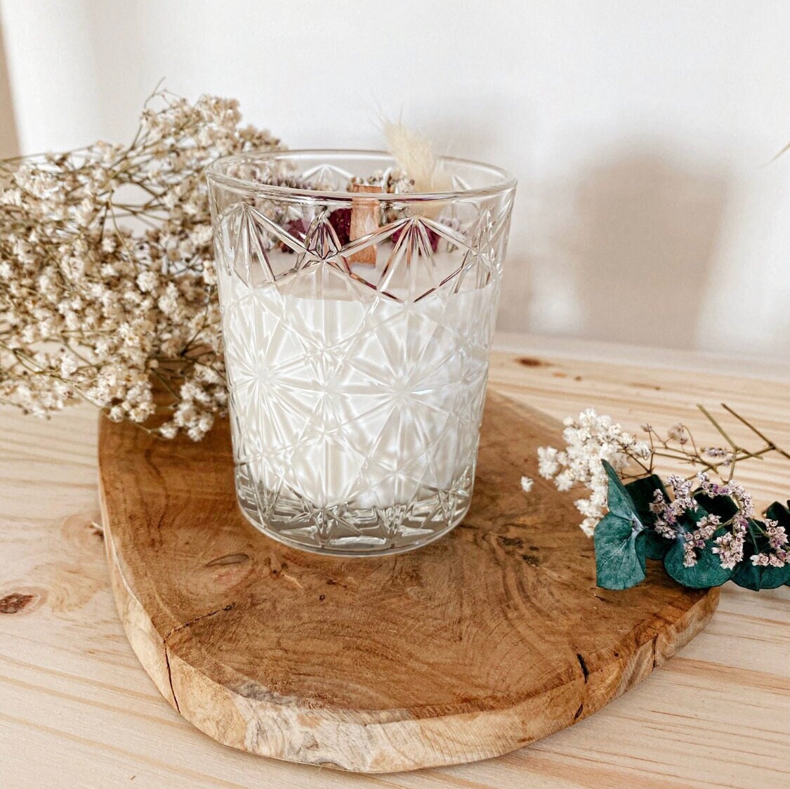Bougie Artisanale à La Cire de Soja Naturelle - Verre Vintage Parfum Fleur Sakura Fleurs Séchées