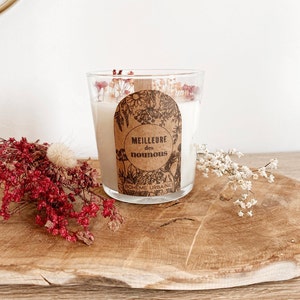 Bougie parfumée naturelle à la cire de soja & une carte "Message" - Remerciement maîtresse école, nounou - Senteur fleur de coton