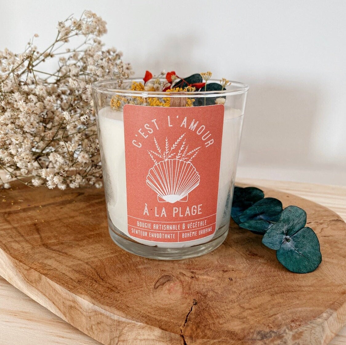 Bougie Artisanale à La Cire de Soja Naturelle - C'est L'amour Plage Parfum Monoï Vanillé