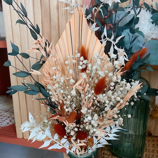 Bouquet de fleurs stabilisées  - Corail, vert & terracotta - Mariage, bouquet de mariée, décoration d'intérieur