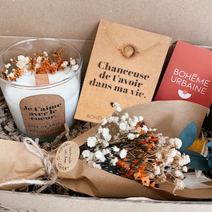 Box d'amitié - Bougie naturelle & bijou - Cire de soja - Fleurs séchées - Coffret cadeau, cadeau anniversaire - Boîte cadeau