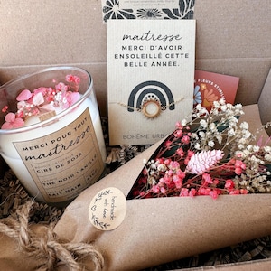 Box Maîtresse - Bougie naturelle & bijou - Cire de soja - Fleurs séchées - Remerciement maîtresse école, fin d'année - Boîte cadeau