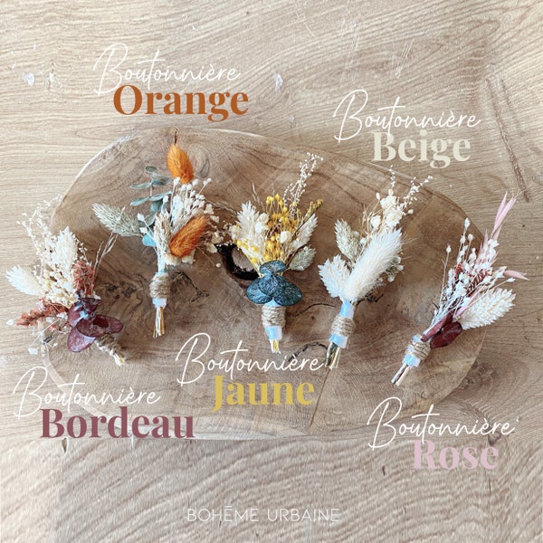 Boutonnières bouquets fleurs séchées - Marié et témoins de mariage - Boutonnière champêtre, boho