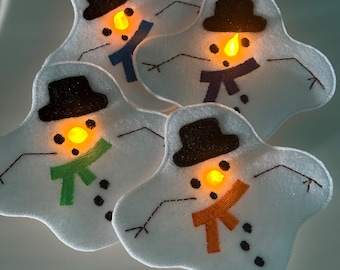 Glitter Felt Melted Snowman Ornament: LED Tea Light Decoration