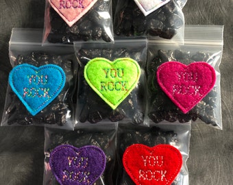 You Rock Valentine! Heart feltie with chocolate candy rocks! Great classroom Valentine or party favor! You choose the color heart!