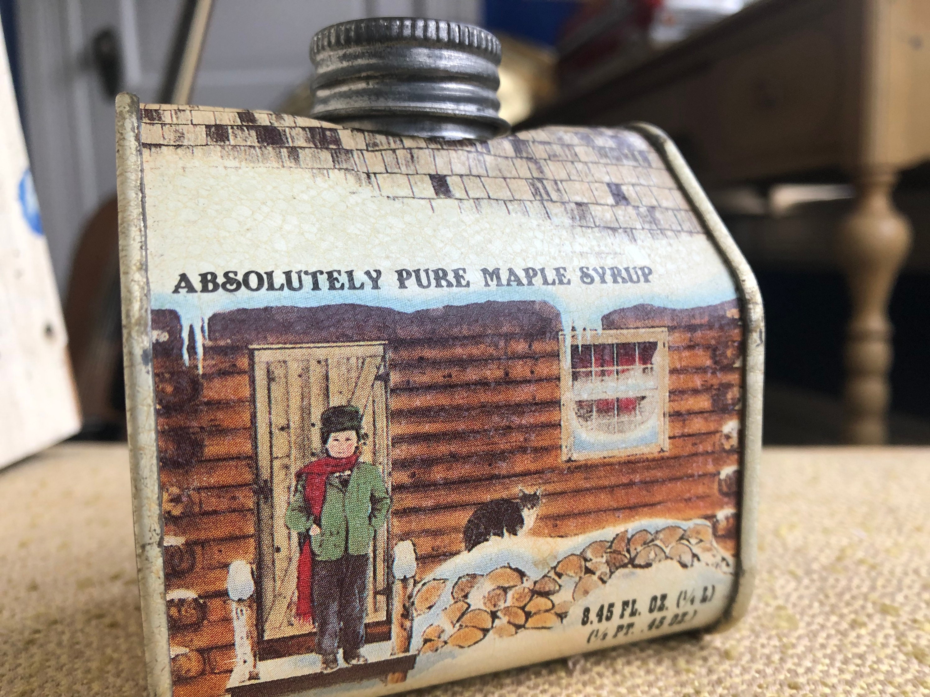 Vintage Maple Syrup Tin Log Cabin 1984 New England Etsy