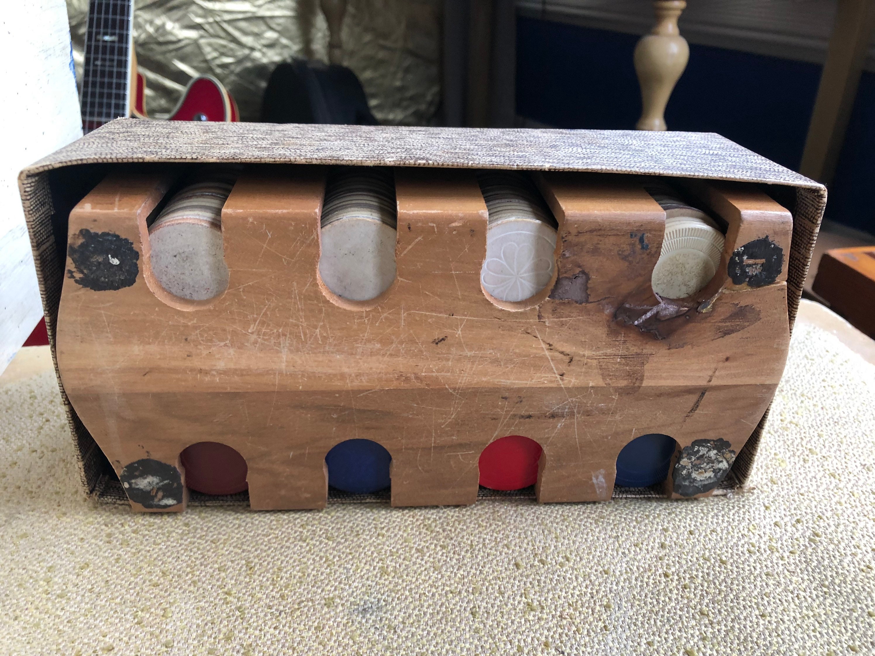 Vintage Poker Chip Caddy W/ Assorted Vintage Chips Wood Etsy