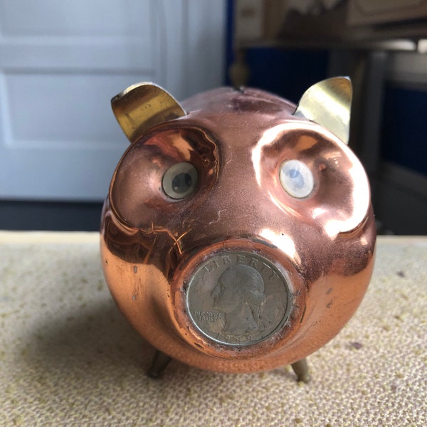 Vintage Folk Art Copper Piggy Bank - Super Cute !!!